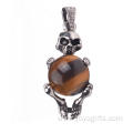 Stainless Steel Skull Pendant Tiger Eye Beads